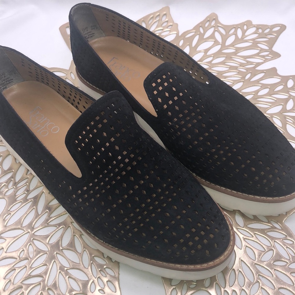 Franco Sarto Leather Upper Laser Cut White Platform Boat Shoes Size 7.5